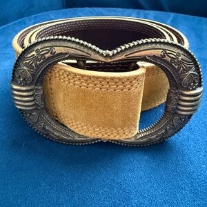 Sezane Vintage Style Tan Belt with Ornate Buckle